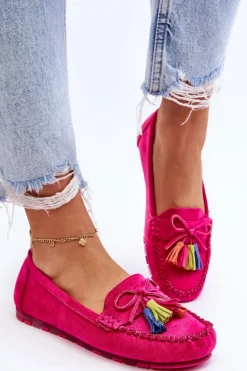 Zamszowe Mokasyny Z Kokardą I Frędzlami Fuksja Dorine