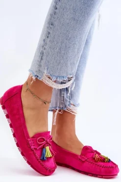 Zamszowe Mokasyny Z Kokardą I Frędzlami Fuksja Dorine