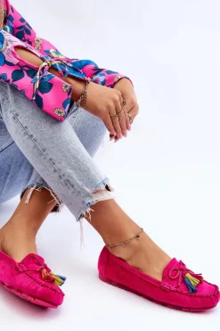 Zamszowe Mokasyny Z Kokardą I Frędzlami Fuksja Dorine