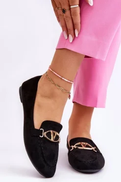 Zamszowe Mokasyny Z Ozdobnym Elementem Czarne Reed