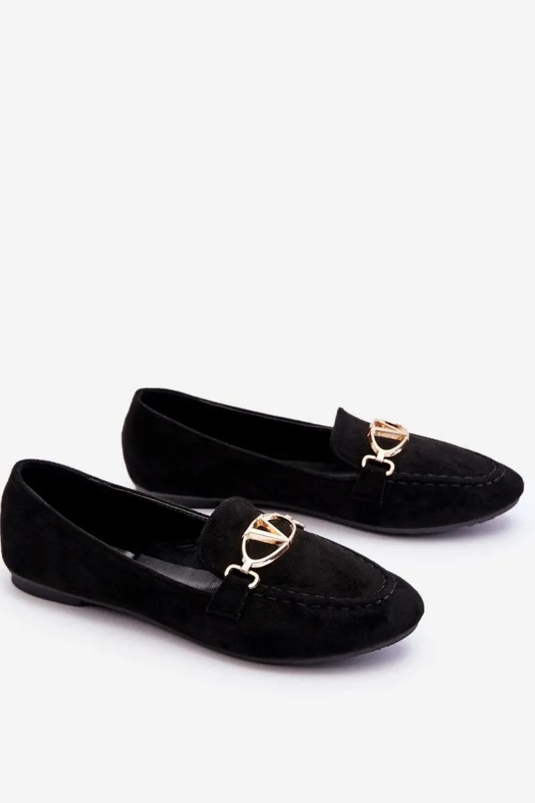 Zamszowe Mokasyny Z Ozdobnym Elementem Czarne Reed