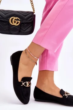 Zamszowe Mokasyny Z Ozdobnym Elementem Czarne Reed