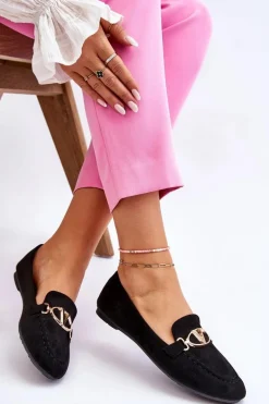 Zamszowe Mokasyny Z Ozdobnym Elementem Czarne Reed