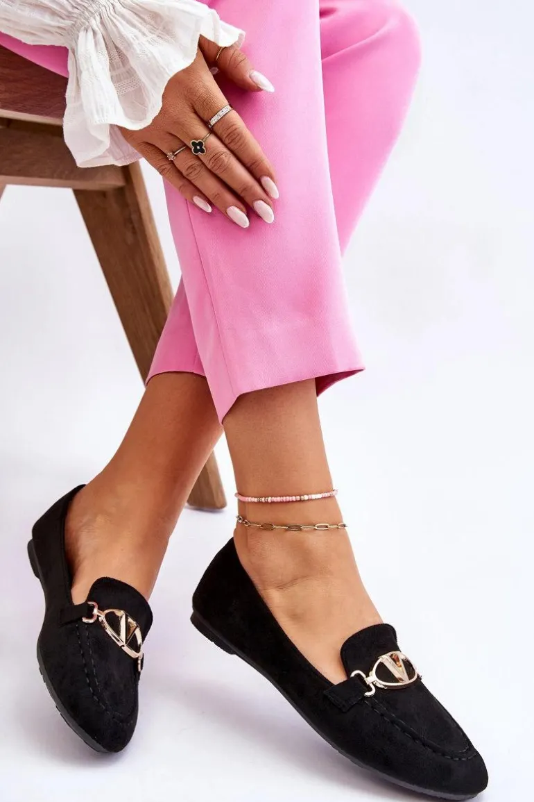 Zamszowe Mokasyny Z Ozdobnym Elementem Czarne Reed