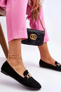 Zamszowe Mokasyny Z Ozdobnym Elementem Czarne Reed