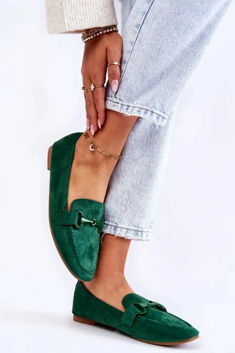 Zamszowe Mokasyny Z Ozdobą Zielone Santi