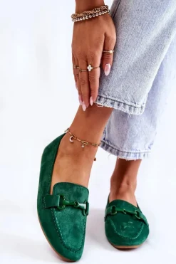 Zamszowe Mokasyny Z Ozdobą Zielone Santi