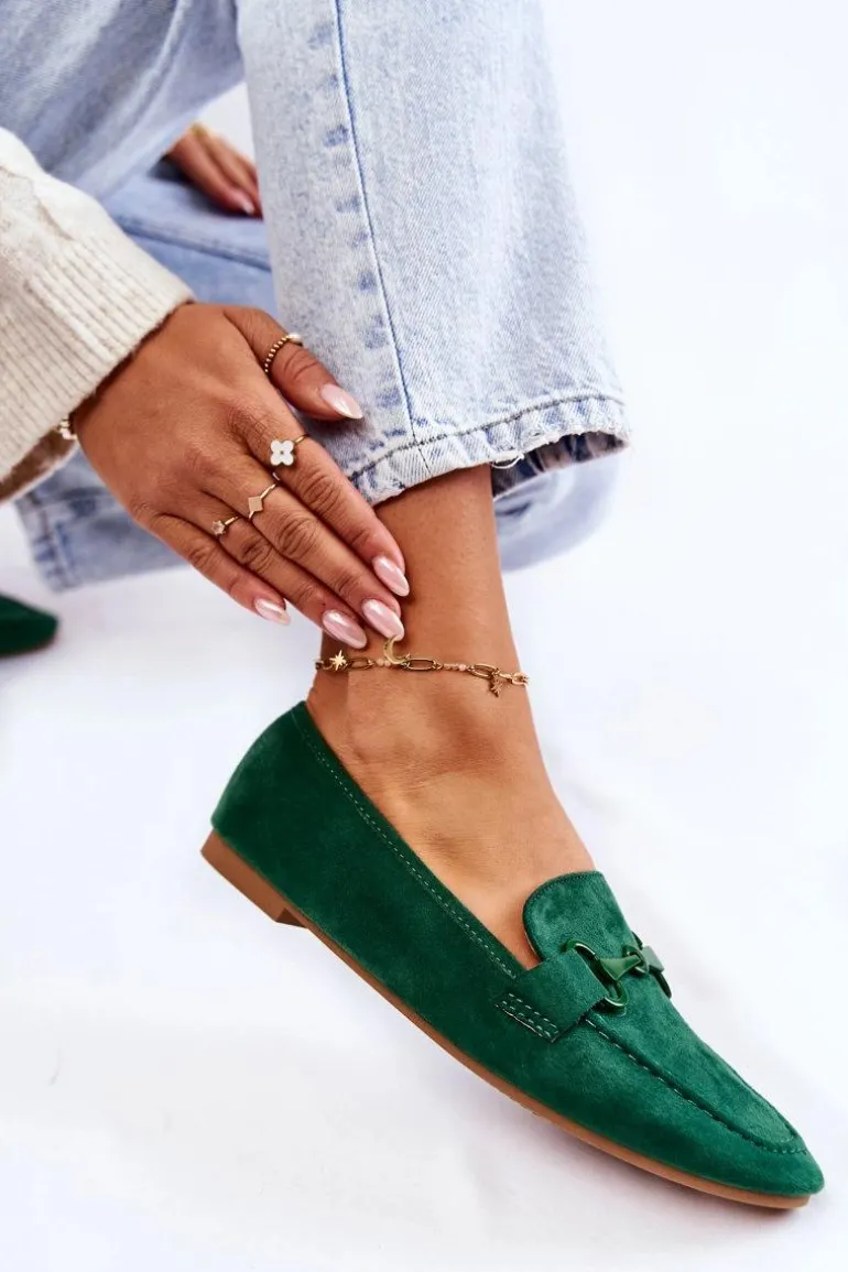 Zamszowe Mokasyny Z Ozdobą Zielone Santi