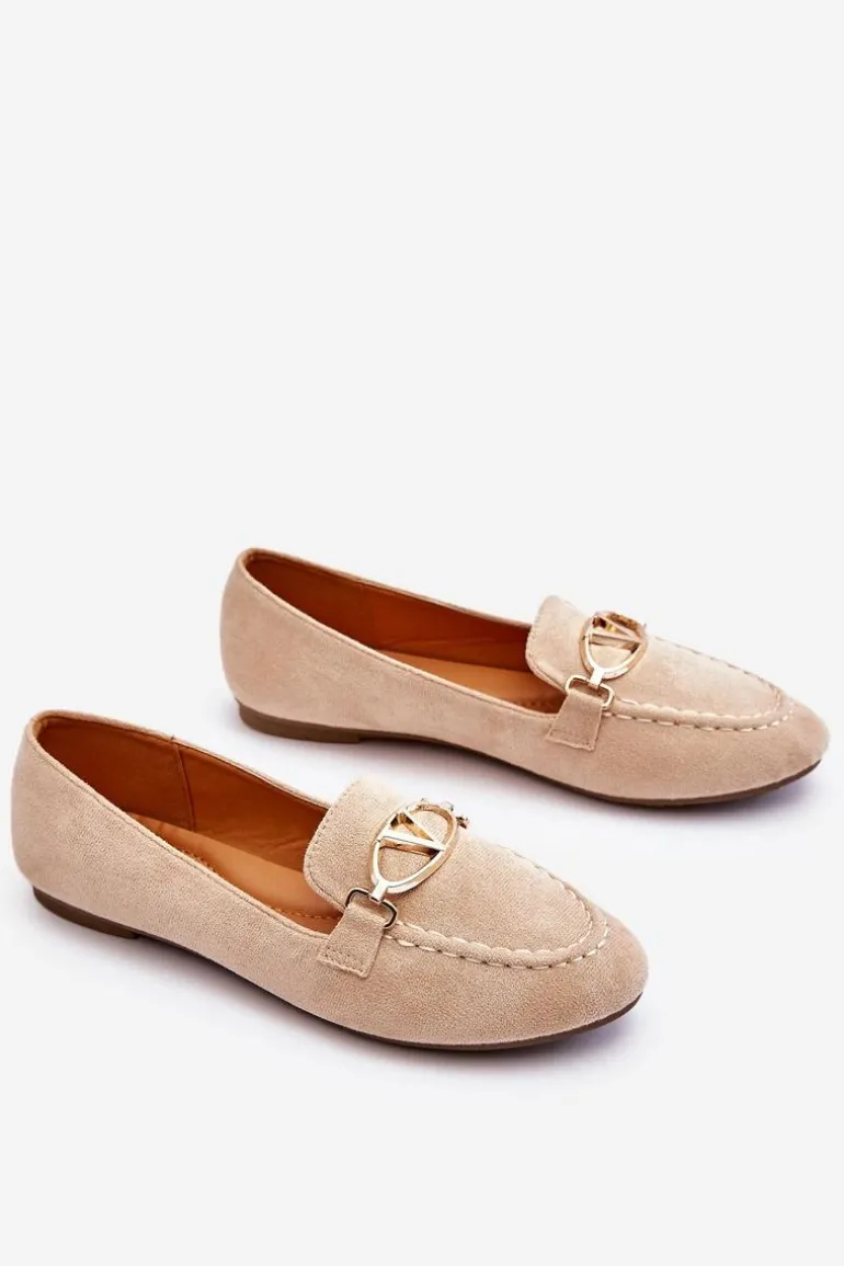 Zamszowe Mokasyny Z Ozdobnym Elementem Beżowe Reed