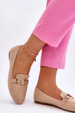 Zamszowe Mokasyny Z Ozdobnym Elementem Beżowe Reed