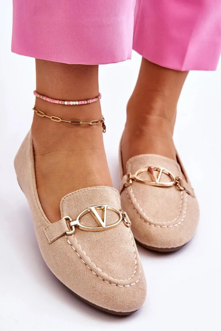 Zamszowe Mokasyny Z Ozdobnym Elementem Beżowe Reed