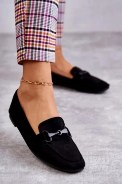 Zamszowe Mokasyny Z Ozdobą Czarne Santi