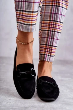 Zamszowe Mokasyny Z Ozdobą Czarne Santi