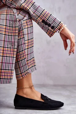 Zamszowe Mokasyny Z Ozdobą Czarne Santi