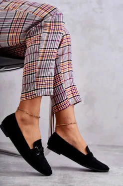 Zamszowe Mokasyny Z Ozdobą Czarne Santi