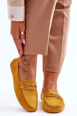 Zamszowe Mokasyny Z Ozdobą Żółte Eleina