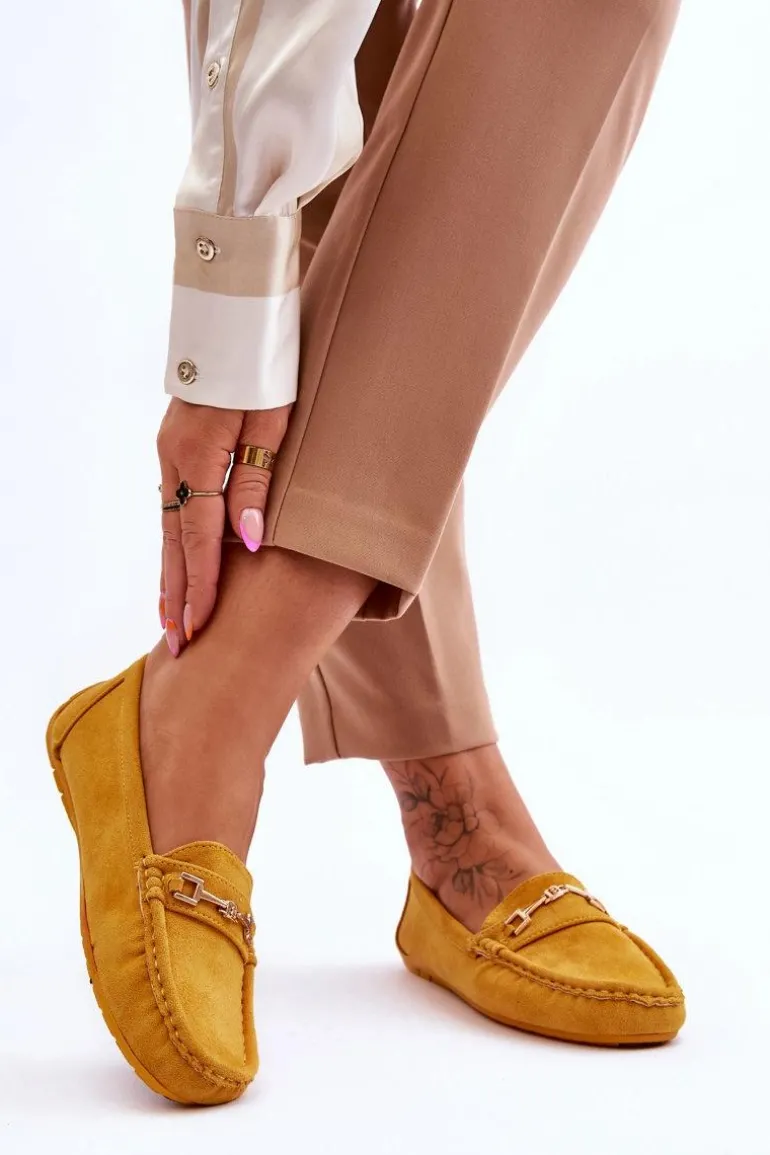 Zamszowe Mokasyny Z Ozdobą Żółte Eleina