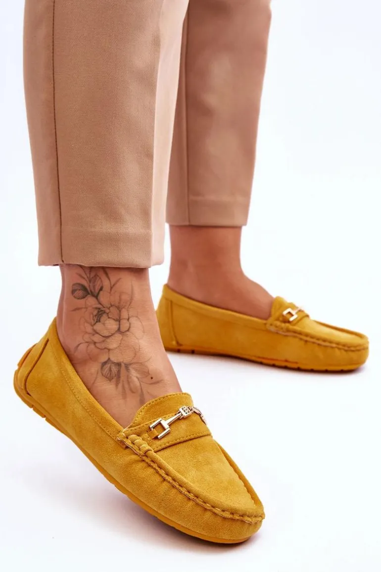 Zamszowe Mokasyny Z Ozdobą Żółte Eleina
