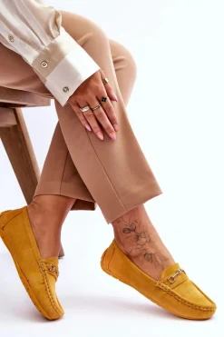 Zamszowe Mokasyny Z Ozdobą Żółte Eleina