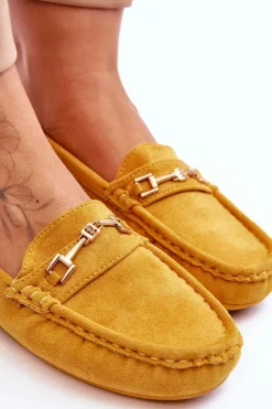 Zamszowe Mokasyny Z Ozdobą Żółte Eleina