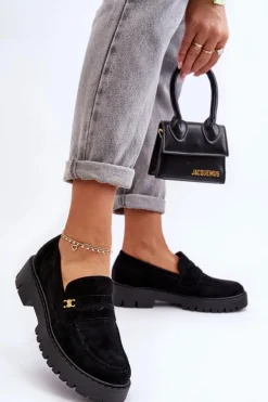 Zamszowe Mokasyny Z Ozdobą Czarne Esperta