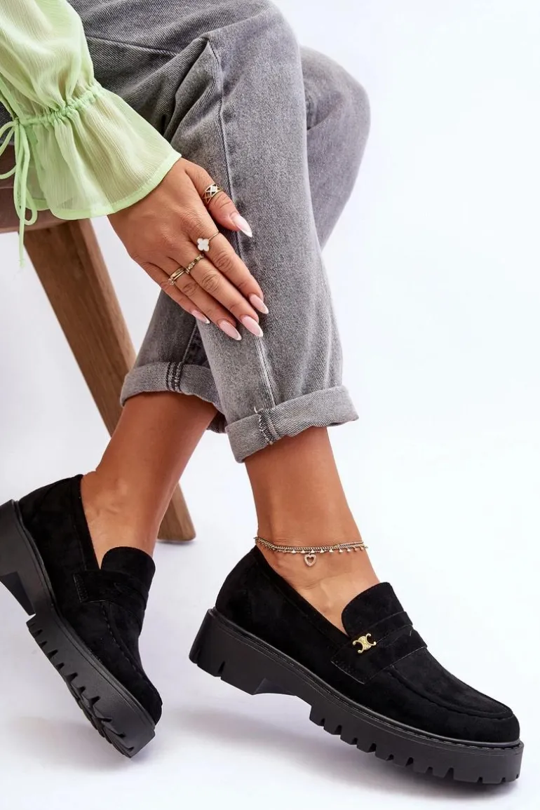 Zamszowe Mokasyny Z Ozdobą Czarne Esperta