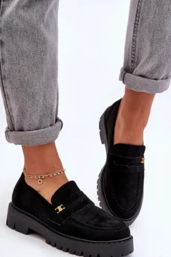 Zamszowe Mokasyny Z Ozdobą Czarne Esperta