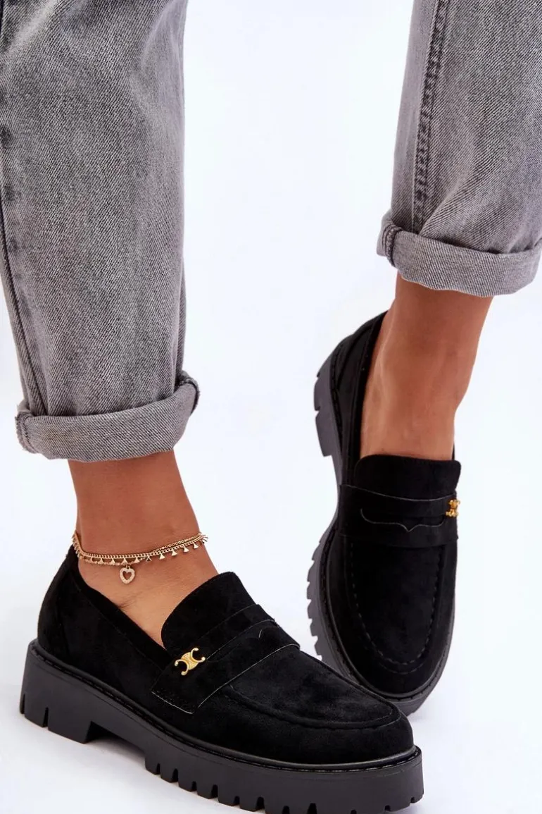 Zamszowe Mokasyny Z Ozdobą Czarne Esperta