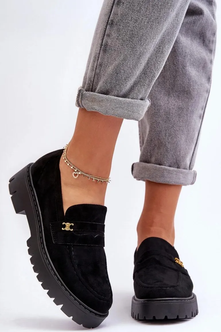 Zamszowe Mokasyny Z Ozdobą Czarne Esperta