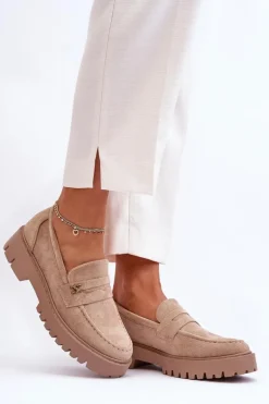 Zamszowe Mokasyny Z Ozdobą Beżowe Esperta