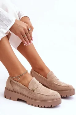 Zamszowe Mokasyny Z Ozdobą Beżowe Esperta