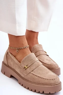 Zamszowe Mokasyny Z Ozdobą Beżowe Esperta