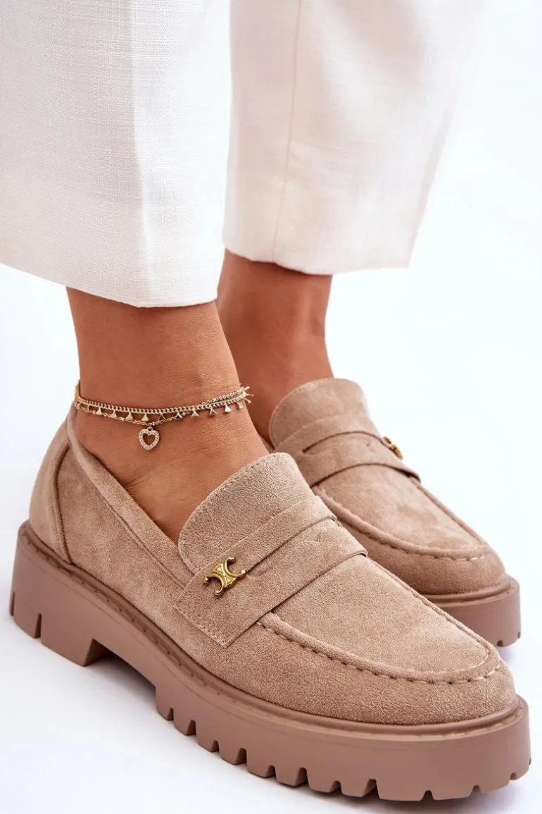 Zamszowe Mokasyny Z Ozdobą Beżowe Esperta