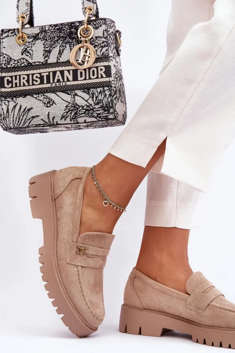 Zamszowe Mokasyny Z Ozdobą Beżowe Esperta