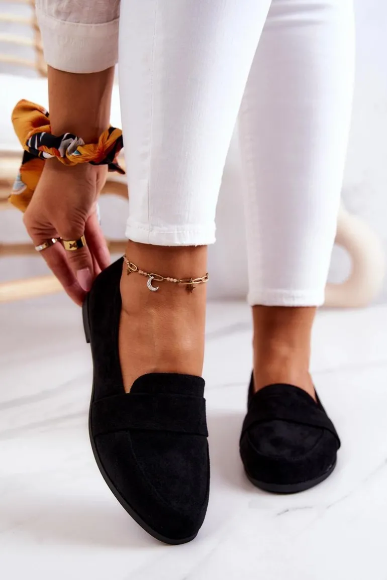 Zamszowe Mokasyny Z Paskiem Czarne Jayden