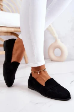 Zamszowe Mokasyny Z Paskiem Czarne Jayden