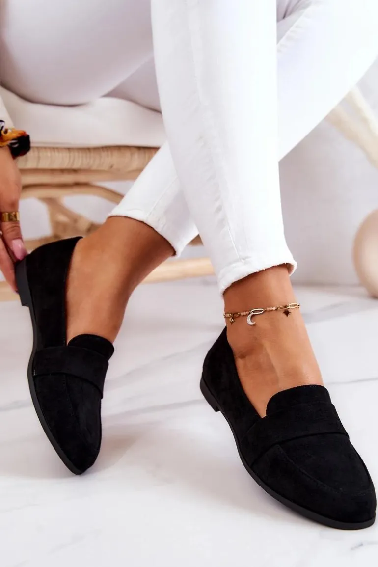 Zamszowe Mokasyny Z Paskiem Czarne Jayden