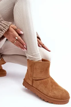 Zamszowe Śniegowce Damskie Ocieplane Camel Nanga