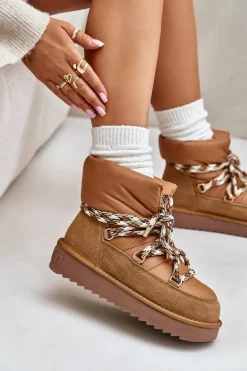 Zamszowe Śniegowce Damskie Z Grubym Sznurowaniem D.Franklin DFSH375003 Brązowe