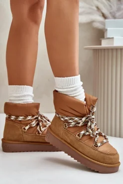 Zamszowe Śniegowce Damskie Z Grubym Sznurowaniem D.Franklin DFSH375003 Brązowe