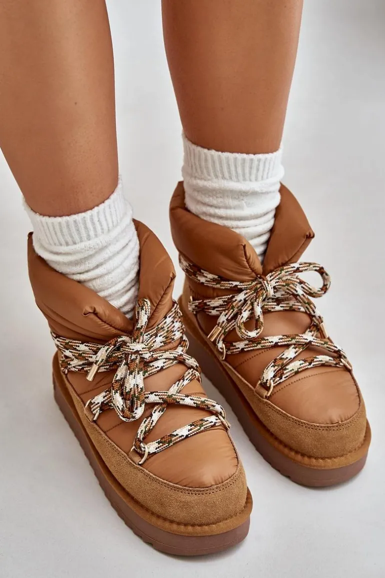 Zamszowe Śniegowce Damskie Z Grubym Sznurowaniem D.Franklin DFSH375003 Brązowe