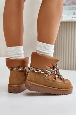 Zamszowe Śniegowce Damskie Z Grubym Sznurowaniem D.Franklin DFSH375003 Brązowe