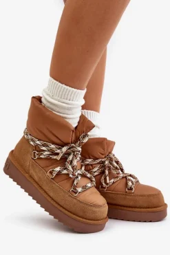 Zamszowe Śniegowce Damskie Z Grubym Sznurowaniem D.Franklin DFSH375003 Brązowe