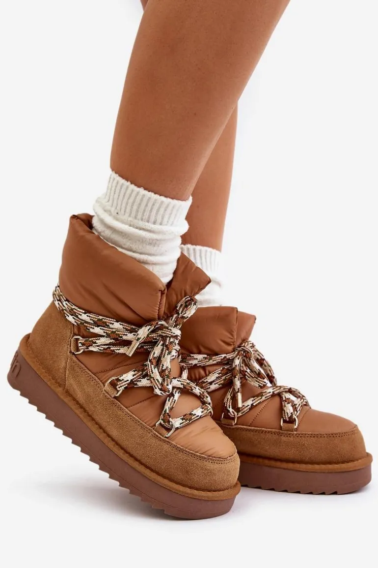 Zamszowe Śniegowce Damskie Z Grubym Sznurowaniem D.Franklin DFSH375003 Brązowe