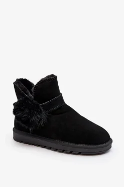 Zamszowe Śniegowce Damskie Z Wycięciami Czarne Eraclio