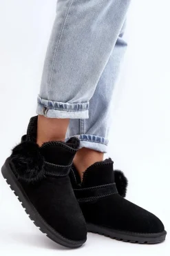 Zamszowe Śniegowce Damskie Z Wycięciami Czarne Eraclio