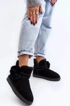 Zamszowe Śniegowce Damskie Z Wycięciami Czarne Eraclio