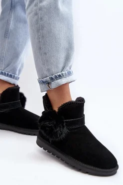 Zamszowe Śniegowce Damskie Z Wycięciami Czarne Eraclio