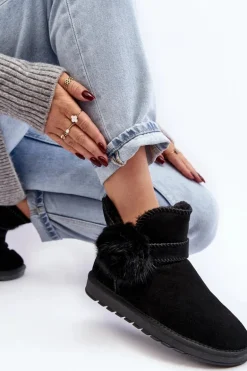 Zamszowe Śniegowce Damskie Z Wycięciami Czarne Eraclio