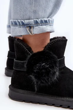 Zamszowe Śniegowce Damskie Z Wycięciami Czarne Eraclio